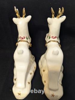 Vtg Johanna Calif Sitting Santa Spaghetti Trim 22k Gold withSleigh & Reindeer RARE