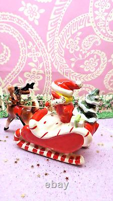 Vtg KREISS Christmas WAVING SANTA GIRL Candy Cane Sleigh Jingle Bell Reindeer