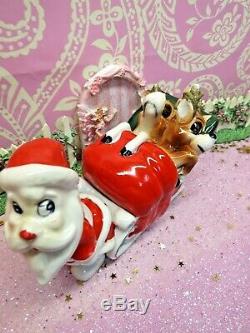 Vtg Kreiss Christmas Santa Sleigh TWO Sleeping Napping Reindeer W Gold Antlers