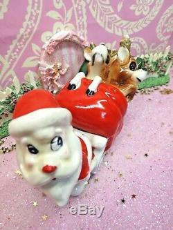 Vtg Kreiss Christmas Santa Sleigh TWO Sleeping Napping Reindeer W Gold Antlers