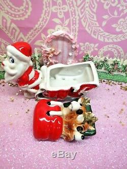 Vtg Kreiss Christmas Santa Sleigh TWO Sleeping Napping Reindeer W Gold Antlers