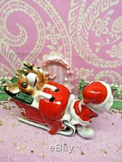 Vtg Kreiss Christmas Santa Sleigh TWO Sleeping Napping Reindeer W Gold Antlers