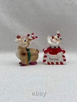 Vtg Kreiss Santa in Sleigh Rudolph Reindeer Salt Pepper Shaker Figurines