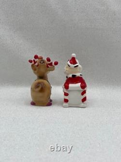 Vtg Kreiss Santa in Sleigh Rudolph Reindeer Salt Pepper Shaker Figurines