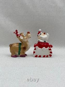 Vtg Kreiss Santa in Sleigh Rudolph Reindeer Salt Pepper Shaker Figurines