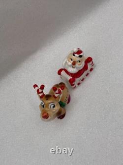 Vtg Kreiss Santa in Sleigh Rudolph Reindeer Salt Pepper Shaker Figurines