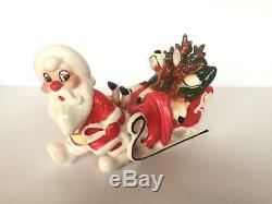 Vtg Kreiss Xmas figurine Santa pulling reindeer asleep drunk in sleigh Japan