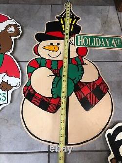 Vtg Large Christmas Plastic Santa Sleigh Snowman Reindeer Bear Yard Ornament Lot