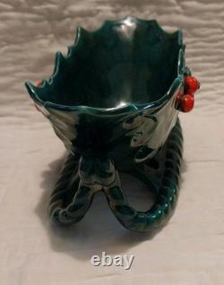 Vtg Lefton Holly Berry Ceramic Figurine Dish Green Sleigh Reindeer Christmas 70s