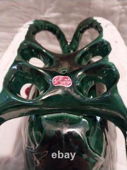 Vtg Lefton Holly Berry Ceramic Figurine Dish Green Sleigh Reindeer Christmas 70s