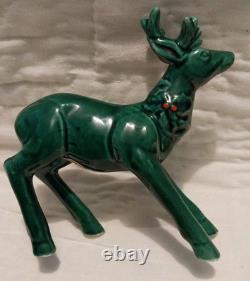 Vtg Lefton Holly Berry Ceramic Figurine Dish Green Sleigh Reindeer Christmas 70s