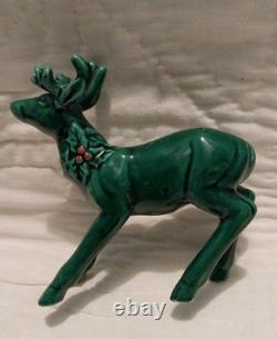 Vtg Lefton Holly Berry Ceramic Figurine Dish Green Sleigh Reindeer Christmas 70s
