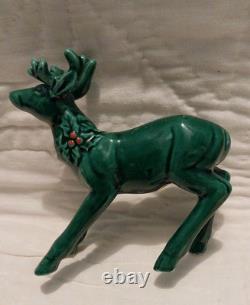 Vtg Lefton Holly Berry Ceramic Figurine Dish Green Sleigh Reindeer Christmas 70s
