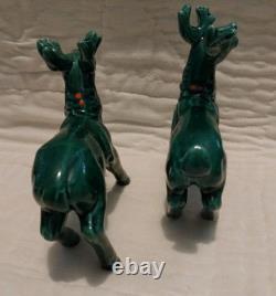 Vtg Lefton Holly Berry Ceramic Figurine Dish Green Sleigh Reindeer Christmas 70s