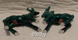 Vtg Lefton Holly Berry Ceramic Figurine Dish Green Sleigh Reindeer Christmas 70s