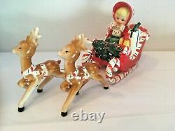 Vtg Lefton Shopper Girl In Santa Sleigh 2 Reindeer Label 1957 MCM 80136 Stamped