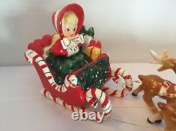 Vtg Lefton Shopper Girl In Santa Sleigh 2 Reindeer Label 1957 MCM 80136 Stamped