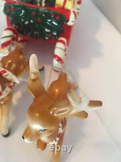 Vtg Lefton Shopper Girl In Santa Sleigh 2 Reindeer Label 1957 MCM 80136 Stamped