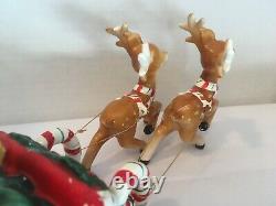 Vtg Lefton Shopper Girl In Santa Sleigh 2 Reindeer Label 1957 MCM 80136 Stamped