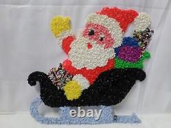 Vtg Melted Plastic Popcorn Christmas Decoration Santa Sleigh 3 Reindeer Rudolph