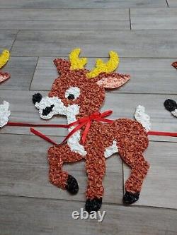 Vtg Melted Plastic Popcorn Santa Sleigh 3 Reindeer Rudolph Original Box