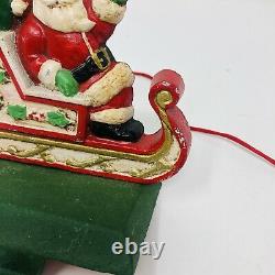 Vtg Midwest Cannon Falls Cast Iron Santa Sleigh Reindeers Stocking Holder Set