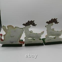 Vtg Midwest Cannon Falls Santa Sleigh Reindeers 3 Cast Iron Stocking Holders Set