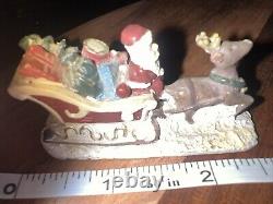 Vtg Mini Cast Iron Santa With Toy Sleigh Reindeer Vibrant Colors Hand Painted