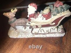 Vtg Mini Cast Iron Santa With Toy Sleigh Reindeer Vibrant Colors Hand Painted