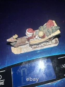 Vtg Mini Cast Iron Santa With Toy Sleigh Reindeer Vibrant Colors Hand Painted