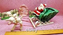 Vtg NAPCO Christmas WAVING SANTA Sleigh TWO Prancing Reindeer HITCH & REINS