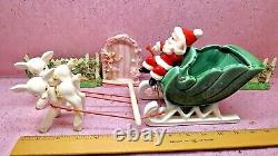 Vtg NAPCO Christmas WAVING SANTA Sleigh TWO Prancing Reindeer HITCH & REINS