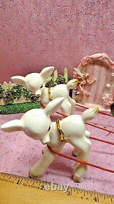 Vtg NAPCO Christmas WAVING SANTA Sleigh TWO Prancing Reindeer HITCH & REINS