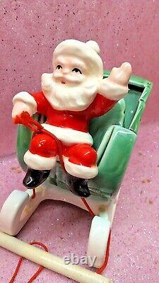 Vtg NAPCO Christmas WAVING SANTA Sleigh TWO Prancing Reindeer HITCH & REINS