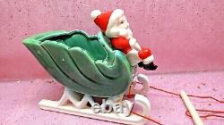 Vtg NAPCO Christmas WAVING SANTA Sleigh TWO Prancing Reindeer HITCH & REINS