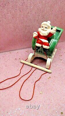 Vtg NAPCO Christmas WAVING SANTA Sleigh TWO Prancing Reindeer HITCH & REINS