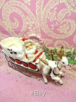 Vtg Napco Santa Sleigh Leaping Reindeer GOLD STAR Base WITH TWO EXTRA DEER