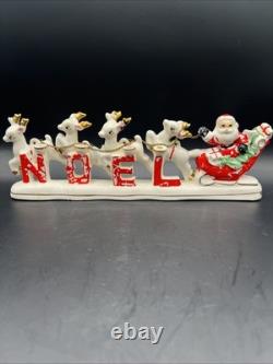 Vtg RELCO Japan NOEL Santa Sleigh Reindeer Christmas Ceramic Candle Holders 10.5