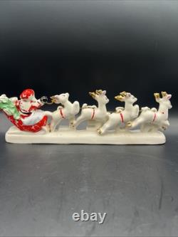 Vtg RELCO Japan NOEL Santa Sleigh Reindeer Christmas Ceramic Candle Holders 10.5