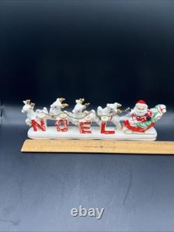 Vtg RELCO Japan NOEL Santa Sleigh Reindeer Christmas Ceramic Candle Holders 10.5