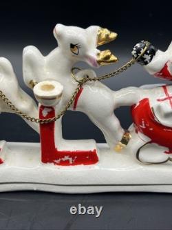 Vtg RELCO Japan NOEL Santa Sleigh Reindeer Christmas Ceramic Candle Holders 10.5