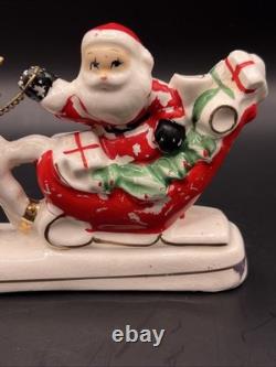 Vtg RELCO Japan NOEL Santa Sleigh Reindeer Christmas Ceramic Candle Holders 10.5