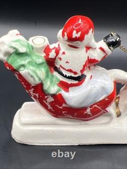 Vtg RELCO Japan NOEL Santa Sleigh Reindeer Christmas Ceramic Candle Holders 10.5