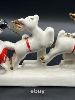 Vtg RELCO Japan NOEL Santa Sleigh Reindeer Christmas Ceramic Candle Holders 10.5
