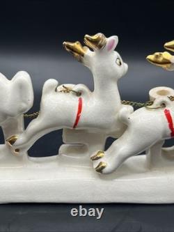 Vtg RELCO Japan NOEL Santa Sleigh Reindeer Christmas Ceramic Candle Holders 10.5