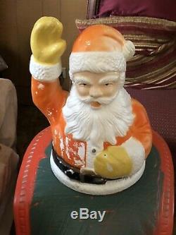 Vtg Rare Poloron Santa Sleigh Reindeer Blow Mold Christmas Yard Decor Light Box