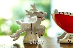 Vtg Relco Japan Santa Sleigh 2 Reindeer Christmas Figurines MCM Original Box
