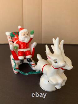 Vtg Santa Claus with reindeer & sleigh Christmas figurines Relco Japan