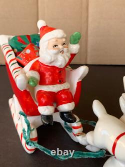 Vtg Santa Claus with reindeer & sleigh Christmas figurines Relco Japan