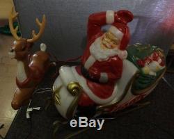 Vtg Santa Sleigh 1 Reindeer Blow Mold Christmas Lighted Yard Decor General Foam